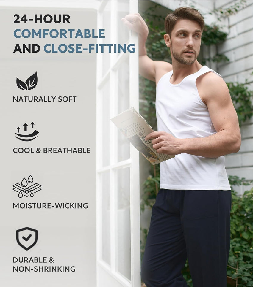 DAVID ARCHY Men's Undershirts Combed Cotton Tank Tops Soft Moisture-Wicking Shirt Breathable A-Shirt for Men 3 Pack