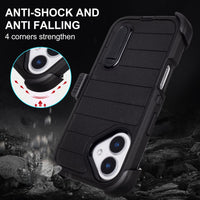 Black for iPhone 16 Case with Belt Clip Holster, Heavy Duty Rugged Military Grade Shockproof Case for iPhone 16 Case Protective Cover with Kickstand 6.1 Inch