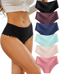 Sth Big High Waisted Seamless Underwear for Women No Show Panties Cheeky Scalloped Edge Bikini Breathable Briefs 6 Pack