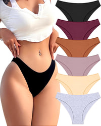 6 Pack Cotton Underwear for Women Cute Low Rise Bikini Panties High Cut Breathable Sexy Hipster Womens Cheeky S-XL
