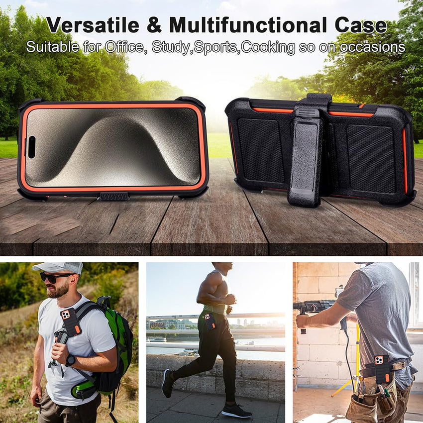 for Phone Case iPhone 15 Pro Max Case Black with Belt Clip Heavy Duty Holster for Shockproof Cases,3 Layers of Sturdy,Military Grade Defender Cover for iPhone 15 Pro Max Cases Black 6.7 Inch