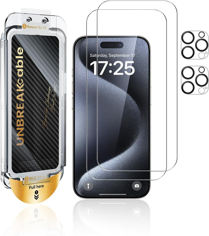 UNBREAKcable 2+2 Pack for iPhone 16 Pro Max Screen Protector & Lens Protector 【Military-Grade】【Easy Install】【Efficient Night Shot】9H+ Shatterproof Tempered Glass Film,Bubble-Free&Anti-Fingerprint ,Case Friendly-6.9 inch