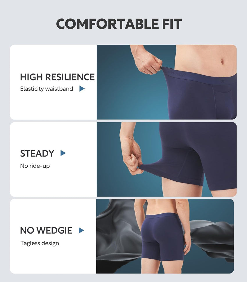 DAVID ARCHY Mens Underwear Cotton Boxer Briefs with Pouch Ultra Moisture Wicking Breathable Soft with Horizontal Fly 3 Pack