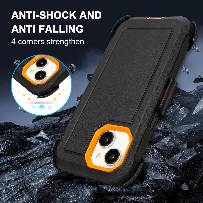 for Black iPhone 15 Case with Belt Clip, Shockproof Heavy Duty Rugged, 3 Layers of Sturdy,Anti-Drop, Military-Grade Defender Cover for iPhone 15 Case Black