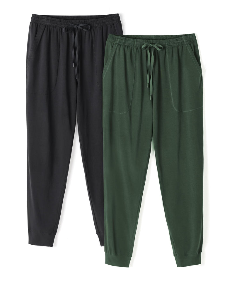 DAVID ARCHY Men's Pajama Pants Cotton Bottoms Soft Lightweight Loungewear with Drawstring and Pockets 2 Pack