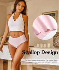Sth Big High Waisted Seamless Underwear for Women No Show Panties Cheeky Scalloped Edge Bikini Breathable Briefs 6 Pack