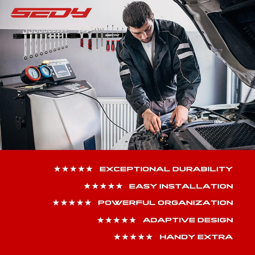 48" Heavy Duty Garage Wall Organizer, Wall Mount Tool Storage Rack with Adjustable Hooks, Garden Tool Organizer Hold Up to 300lbs, Easy Installation (3 Panels, 8 Hooks, 3 Straps)