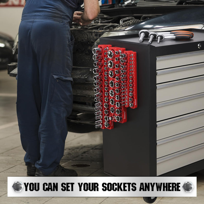 Magnetic Socket Holder Organizer Set: 6-Piece Detachable 1/2 3/8 1/4 Drive Sockets Storage Tray Magnetic Socket Organizer Tool Box Drawer Tool Box Organizers Storage Metric SAE (Sockets Not Included)