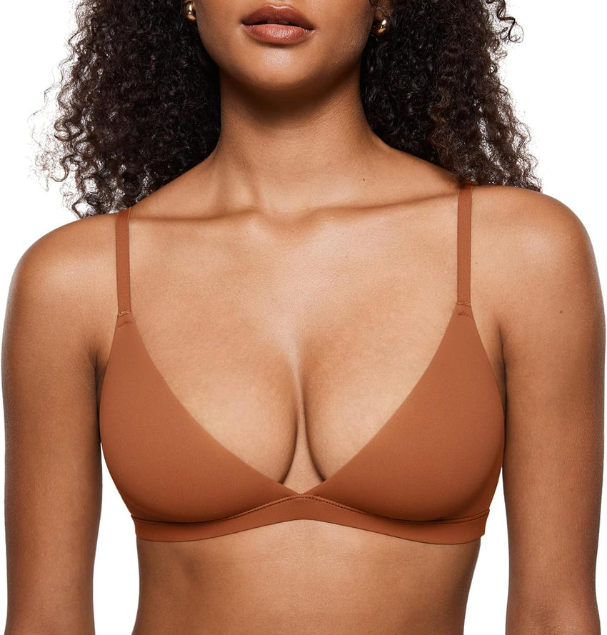 INLYRIC Women's Inbarely Triangle Bralette Plunge Unlined Seamless Bra No Underwire Sexy Comfortable Everyday