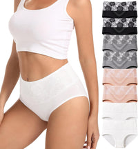 HAVVIS Women's Briefs Underwear Cotton High Waist Tummy Control Panties Rose Jacquard Ladies Panty Multipack