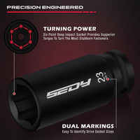 29-Piece 1/2" Drive Impact Socket Set, SAE (3/8 to 1 inch) and Metric (10-24mm) Sizes with Extension Bars Standard Deep Socket Set CR-V Material High Durability Impact Wrench