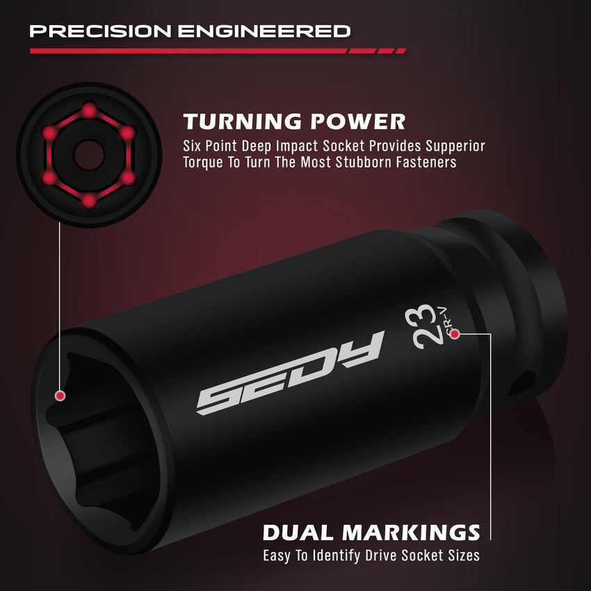 29-Piece 1/2" Drive Impact Socket Set, SAE (3/8 to 1 inch) and Metric (10-24mm) Sizes with Extension Bars Standard Deep Socket Set CR-V Material High Durability Impact Wrench