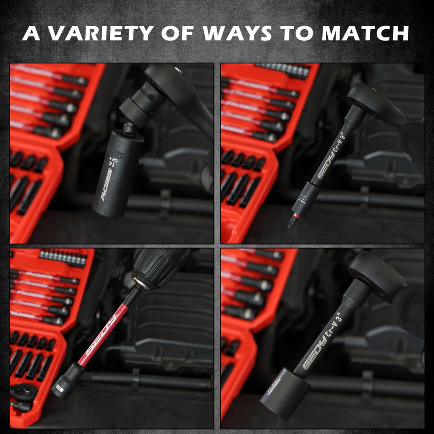 29-Piece 1/2" Drive Impact Socket Set, SAE (3/8 to 1 inch) and Metric (10-24mm) Sizes with Extension Bars Standard Deep Socket Set CR-V Material High Durability Impact Wrench