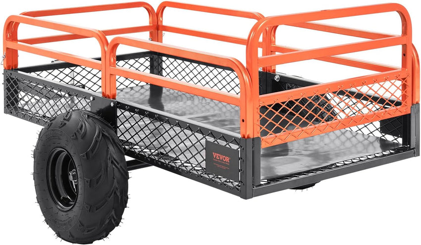 VEVOR ATV UTV Trailer Tow Behind Dump Cart, 1500lbs 15 Cubic Feet, Heavy Duty Yard Garden Trailer Pull Behind Dump Trailer for Lawn Mower Tractor