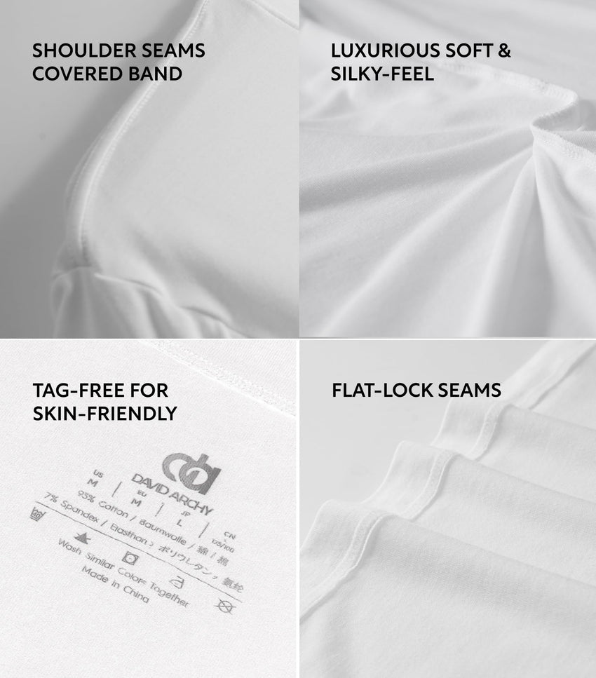 DAVID ARCHY Men's Undershirts Combed Cotton T-Shirt Soft Moisture-Wicking Undershirt Crew Neck or V Neck Tees 3 Pack