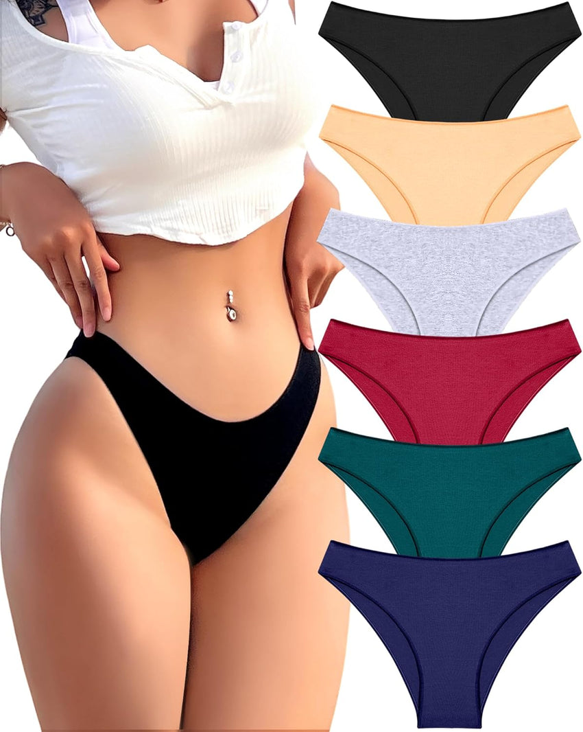 6 Pack Cotton Underwear for Women Cute Low Rise Bikini Panties High Cut Breathable Sexy Hipster Womens Cheeky S-XL
