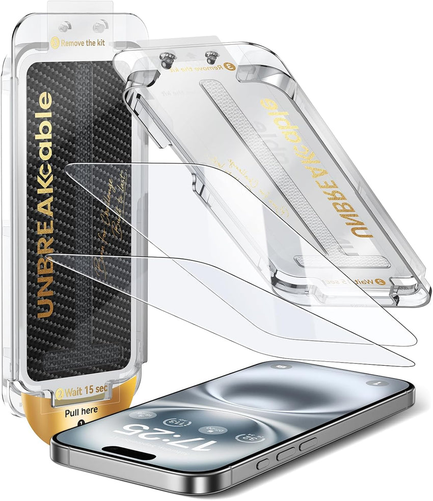 UNBREAKcable Screen Protector for iPhone 16 Pro Max, Pull-To-Protect Easy Installation, Auto Dust-Elimination, 9H+ Military-Grade Tempered Glass, Bubble-Free, Case Friendly, HD Clear, 6.9 Inch, 2 Pack