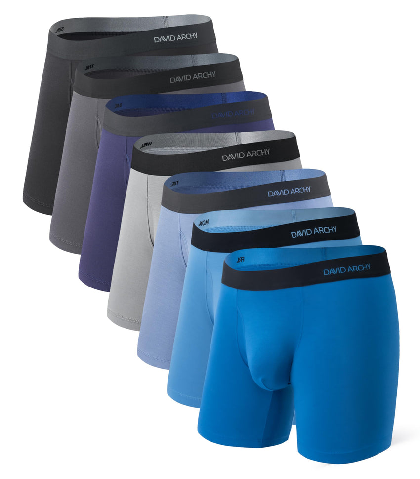 DAVID ARCHY Mens Underwear Rayon Made from Bamboo 7-Pack, Wicking-Moisture & Cool Boxer Briefs with Support Pouch