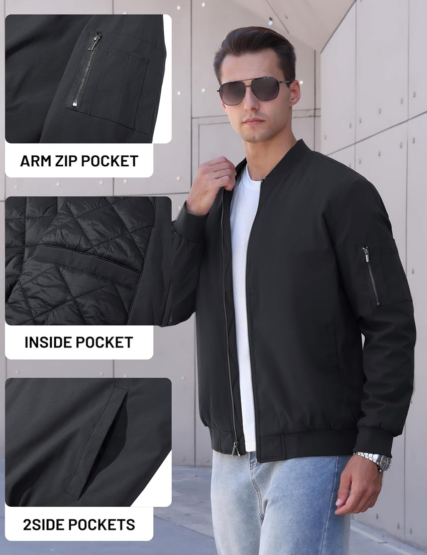 7DAY'S Men's Bomber Jackets Thermal Quilted Jacket Water Resistant Warm Winter Coats