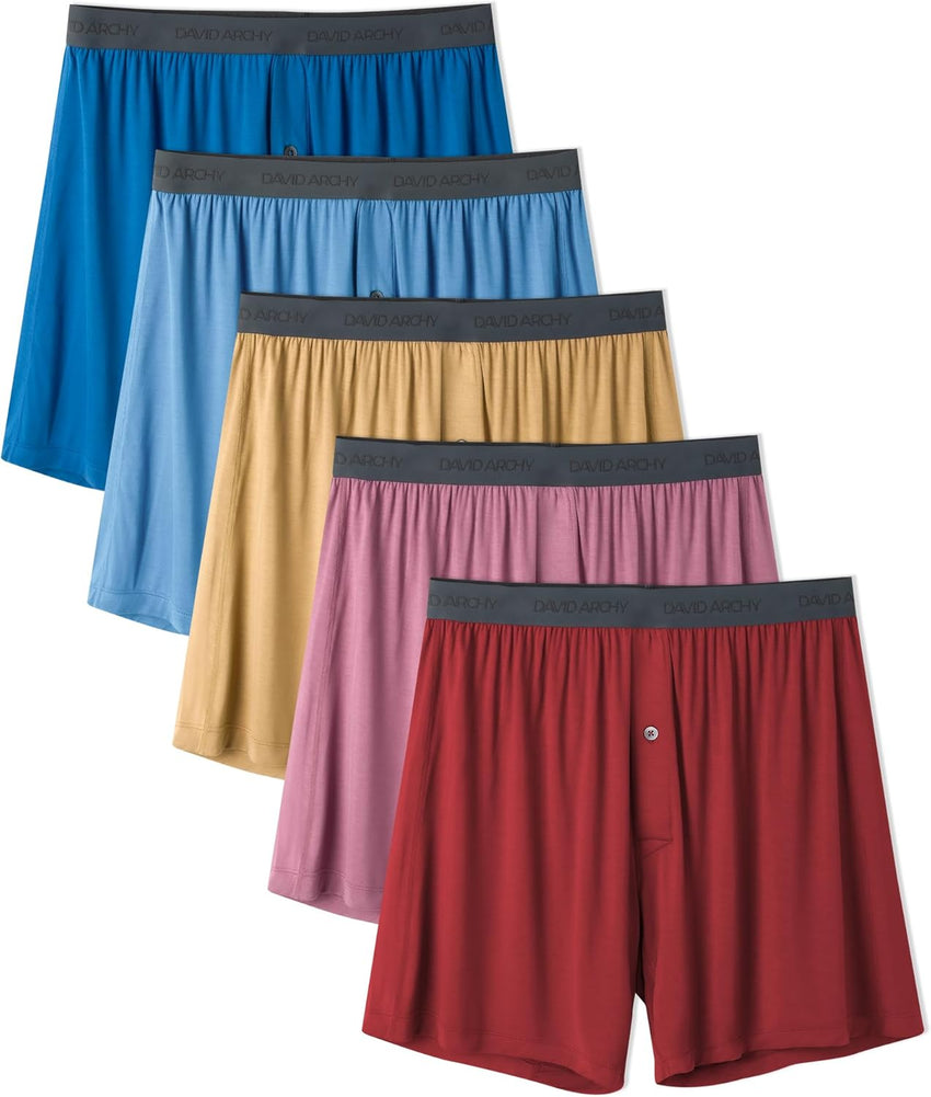 DAVID ARCHY Mens Underwear Bamboo Rayon Boxers for Men Breathable and Cool Men's Boxer Shorts with Button Fly 3 or 5 Pack
