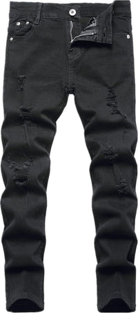 Boy's Skinny Fit Ripped Destroyed Distressed Stretch Slim Jeans Pants