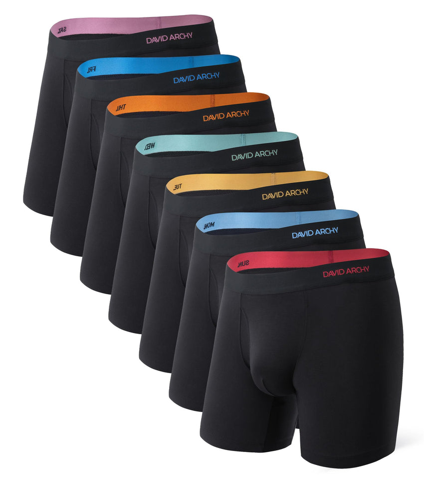 DAVID ARCHY Mens Underwear Rayon Made from Bamboo 7-Pack, Wicking-Moisture & Cool Boxer Briefs with Support Pouch