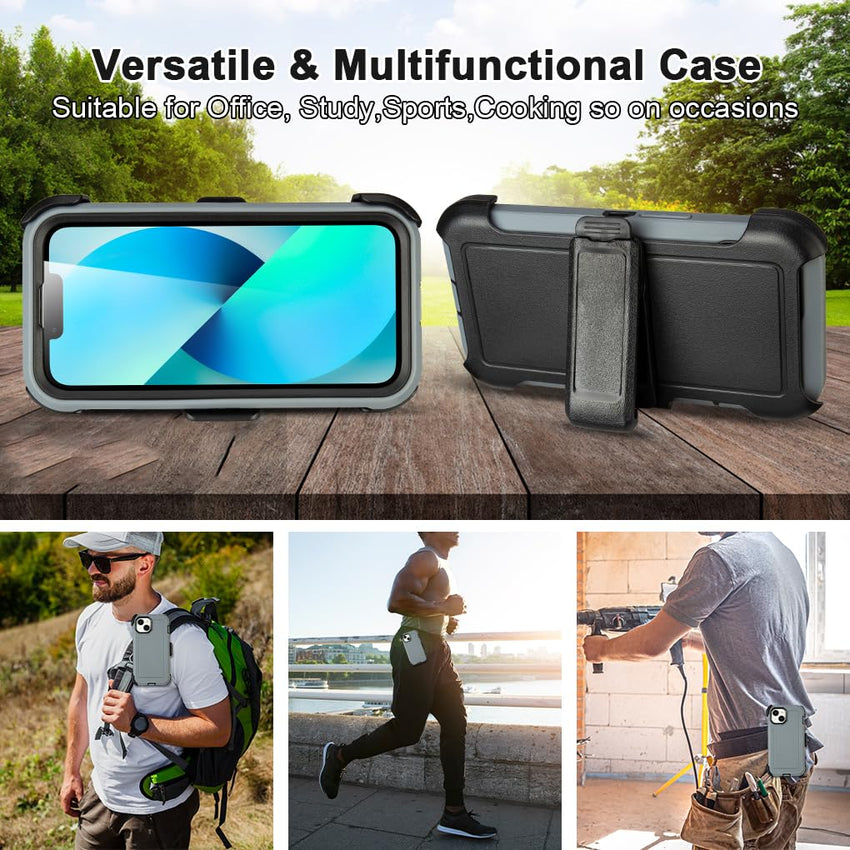 for Black iPhone 15 Case with Belt Clip, Shockproof Heavy Duty Rugged, 3 Layers of Sturdy,Anti-Drop, Military-Grade Defender Cover for iPhone 15 Case Black