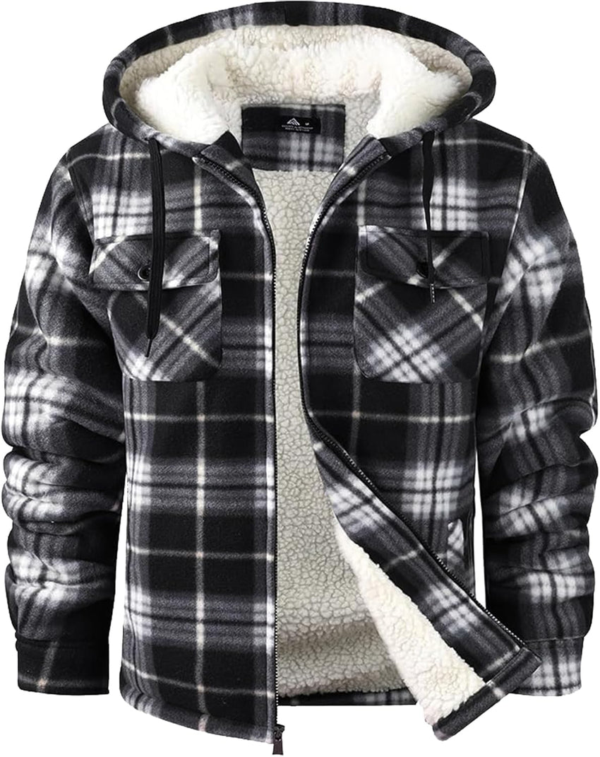GEEK LIGHTING Men's Flannel Shirts Jacket Sherpa Lined Fleece Plaid Hoodie Long Sleeve Winter Warm Coat