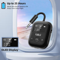 1Mii Bluetooth Transmitter for Airplane, Bluetooth 5.3 Adapter for TV,Airplane Travel Essentials, Aptx Low Latency Wireless Audio Aux for Headphones, Any 3.5mm Jack,Linking 2 Devices (White)