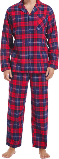 DAVID ARCHY Men's Pajamas Set Flannel Pjs Sets Ultra-Soft Cotton Pajamas for Men Classic Plaid Lounge Set with Roomy Pockets