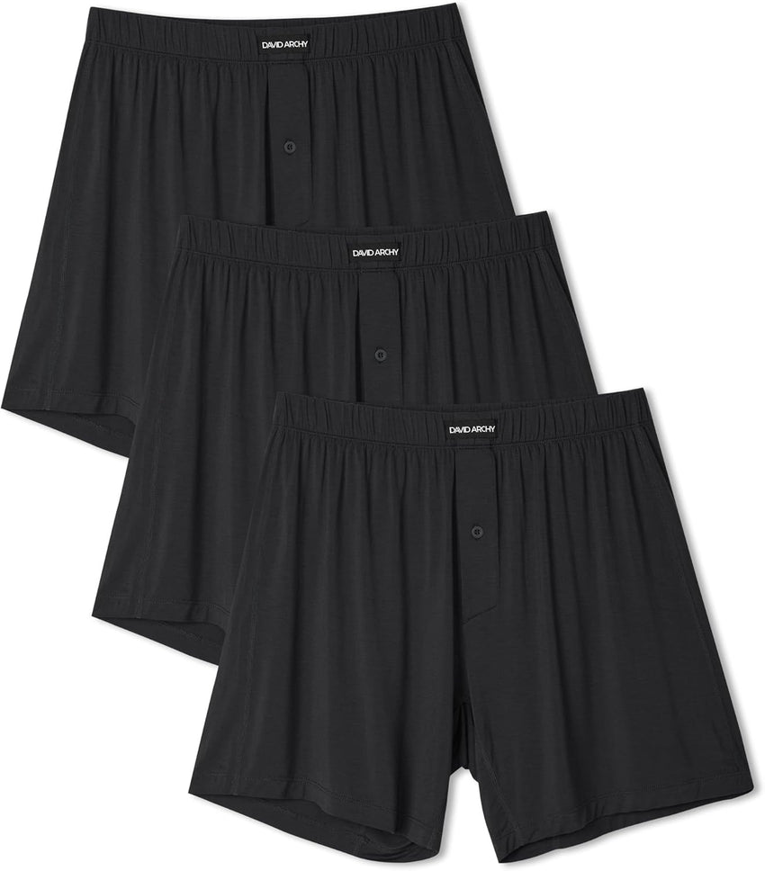 DAVID ARCHY Mens Boxer Shorts Breathable Soft Rayon Made from Bamboo Boxers for Men Loose Fit Mens Underwear 3 or 5 Pack