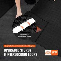 VEVOR Garage Tiles Interlocking, 12 x 12 x 0.53 inch 50 Pack Garage Floor Covering Tiles, Non-Slip Double-Sided Texture Garage Flooring Tiles, for Garages, Basements, Repair Shops, Black