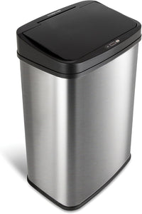 Ninestars Automatic Touchless Infrared Motion Sensor Trash Can, 13 Gal 50L, Stainless Steel Base (Rectangular, Black Lid), Black Trim