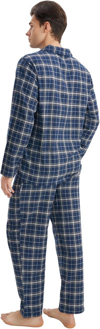 DAVID ARCHY Men's Pajamas Set Flannel Pjs Sets Ultra-Soft Cotton Pajamas for Men Classic Plaid Lounge Set with Roomy Pockets