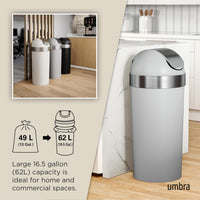 Umbra Venti Kitchen Trash Can with Swing Top Lid, Large 16-Gallon (62 L) Capacity, Grey