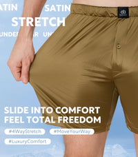DAVID ARCHY Stretch Satin Boxers for Men, Silk Feeling Boxer Shorts, Breathable Loose Men's Underwear for Sleep 3 Pack