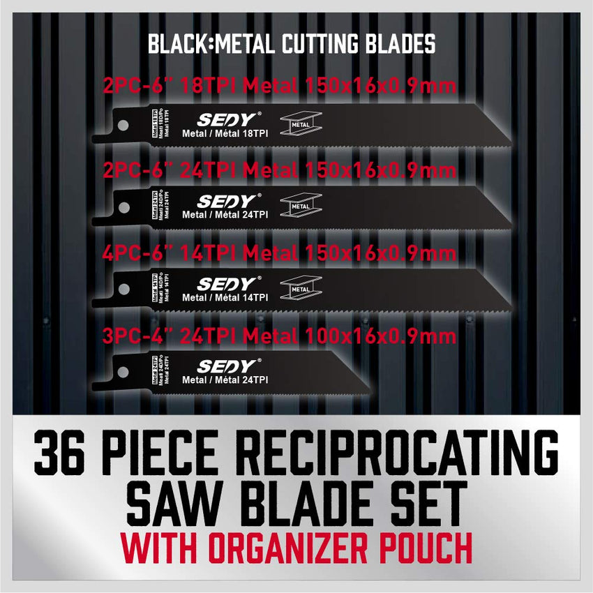 36-Piece Ultimate Reciprocating Saw Blade Set - Premium Saw Blades, Durable Wood & Metal Cutting Blades with Storage Pouch, Long-Lasting Pruning Blades