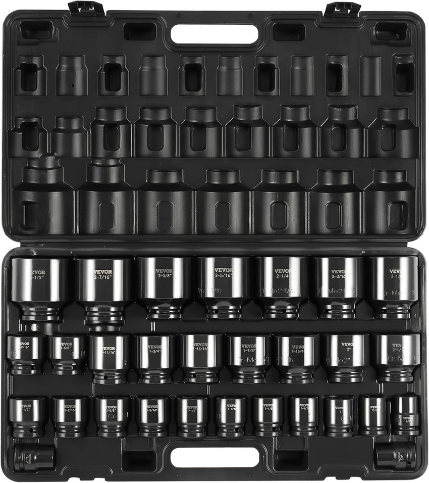 VEVOR Impact Socket Set 3/4 Inches 29 Piece Impact Sockets, 6-Point Sockets, Rugged Construction, CR-M0, 3/4 Inches Drive Socket Set Impact SAE 3/4 inch - 2-1/2 inch, with a Storage Cage