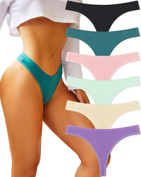 FINETOO Cotton Thongs for Women Soft Low Rise Sexy Thong Ladies Panties Womens Underwear 6 Pack S-XXXL