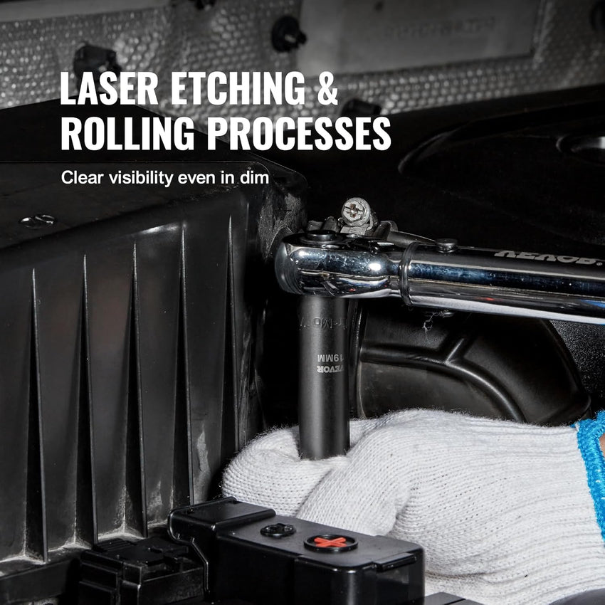 VEVOR 1/2" Drive Impact Socket Set, 65 Piece SAE 3/8" to 1-1/4" and Metric 10-24mm, 6 Point Cr-V Alloy Steel for Auto Repair, Easy-to-Read Size Markings, Rugged Construction, Storage Case