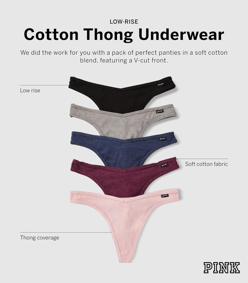 Victoria's Secret PINK Women's Cotton Thong Underwear, Panties for Women, Spring Basic, (S)