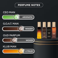 Bella Vita Luxury Long Lasting Perfume Gift Set for Man | 4x20ml | Gifts for Men | Woody, Citrusy, Oud, Premium Fragrance Scent | KLUB, OUD, CEO, G.O.A.T