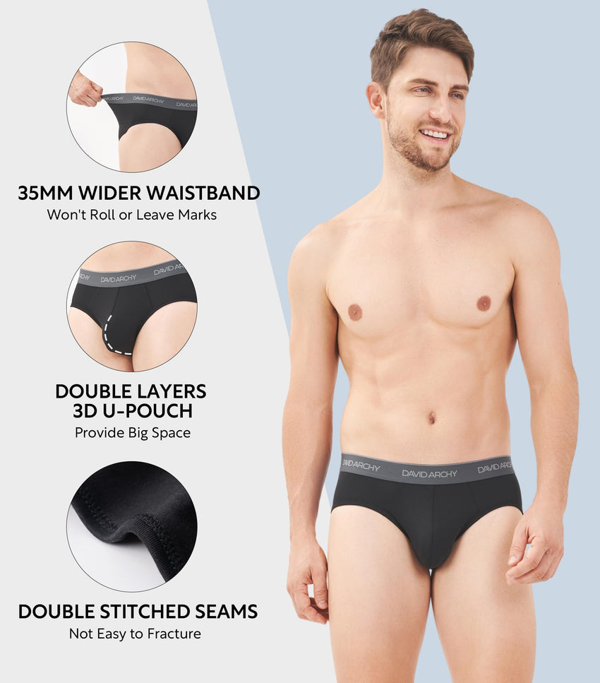 DAVID ARCHY Men's Underwear Briefs Rayon Made from Bamboo Wicking-Moisture Support Pouch Soft Underwear for Men 4 or 7 Pack