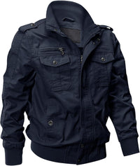 7DAY'S Men's Cotton Lightweight Multi Pockets Zip Front Stand Collar Military Jackets Windbreaker