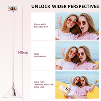 ATUMTEK 55" Selfie Stick Tripod, All-in-one Extendable Aluminum Phone Tripod with Rechargeable Bluetooth Remote for iPhone and More, Fitting 4.7-7 inch Smartphones, Pink
