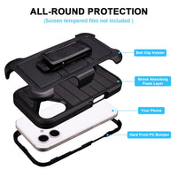 Black for iPhone 16 Case with Belt Clip Holster, Heavy Duty Rugged Military Grade Shockproof Case for iPhone 16 Case Protective Cover with Kickstand 6.1 Inch
