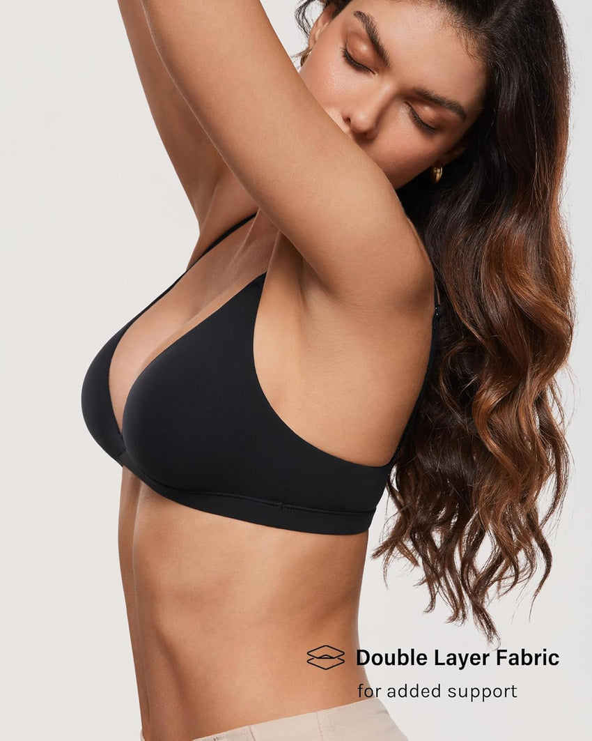 INLYRIC Women's Inbarely Triangle Bralette Plunge Unlined Seamless Bra No Underwire Sexy Comfortable Everyday