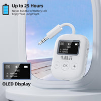 1Mii Bluetooth Transmitter for Airplane, Bluetooth 5.3 Adapter for TV,Airplane Travel Essentials, Aptx Low Latency Wireless Audio Aux for Headphones, Any 3.5mm Jack,Linking 2 Devices (White)