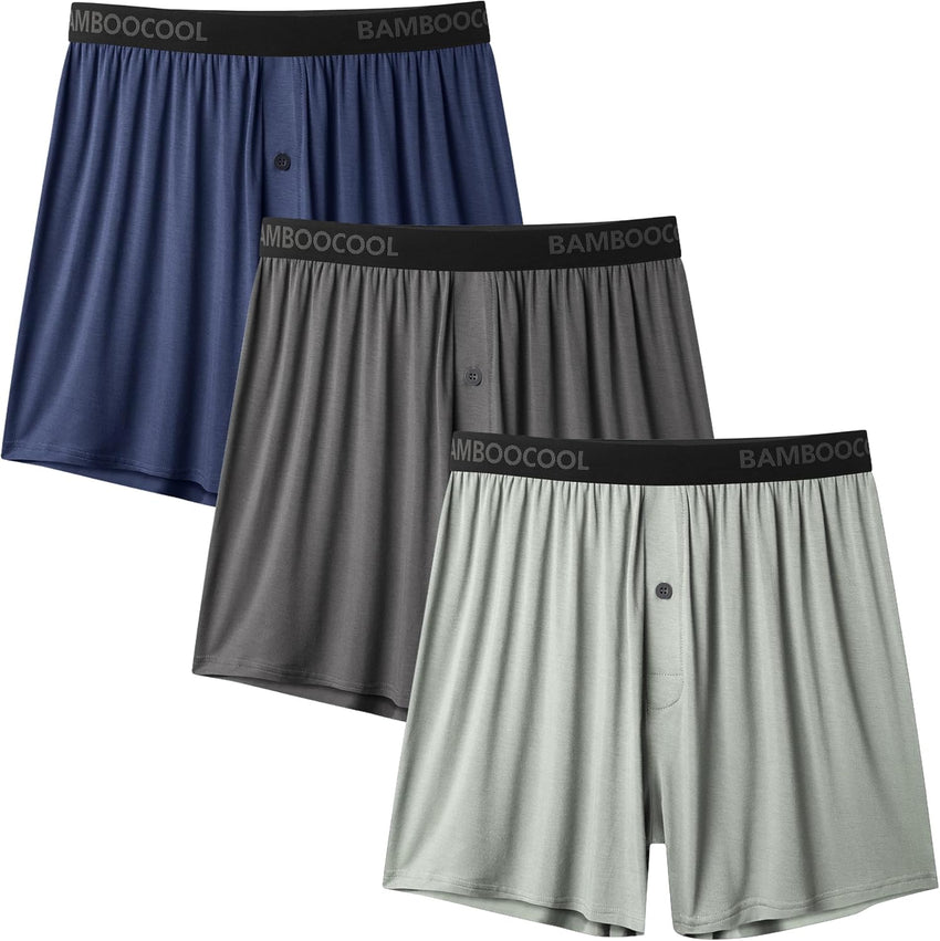 BAMBOO COOL Mens Boxer Shorts Underwear Soft Comfortable Breathable Knit Boxers Short for Men (3 or 5 Pack)