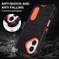 Black for iPhone 16 Case with Belt Clip Holster, Heavy Duty Rugged Military Grade Shockproof Case for iPhone 16 Case Protective Cover with Kickstand 6.1 Inch